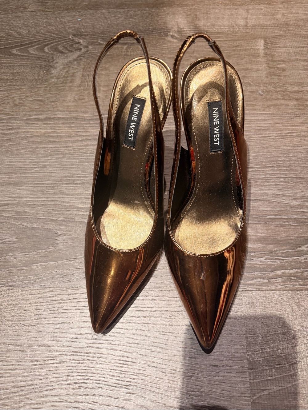 Nine West Metallic Bronze Pointed-Toe Slingback Heels